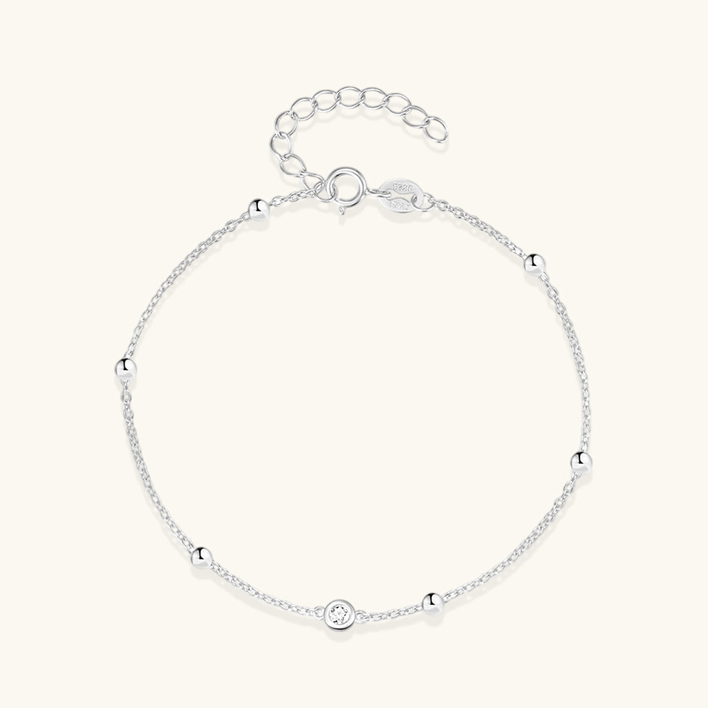 Sparkly Diamond Beaded Station Bracelet - Silver