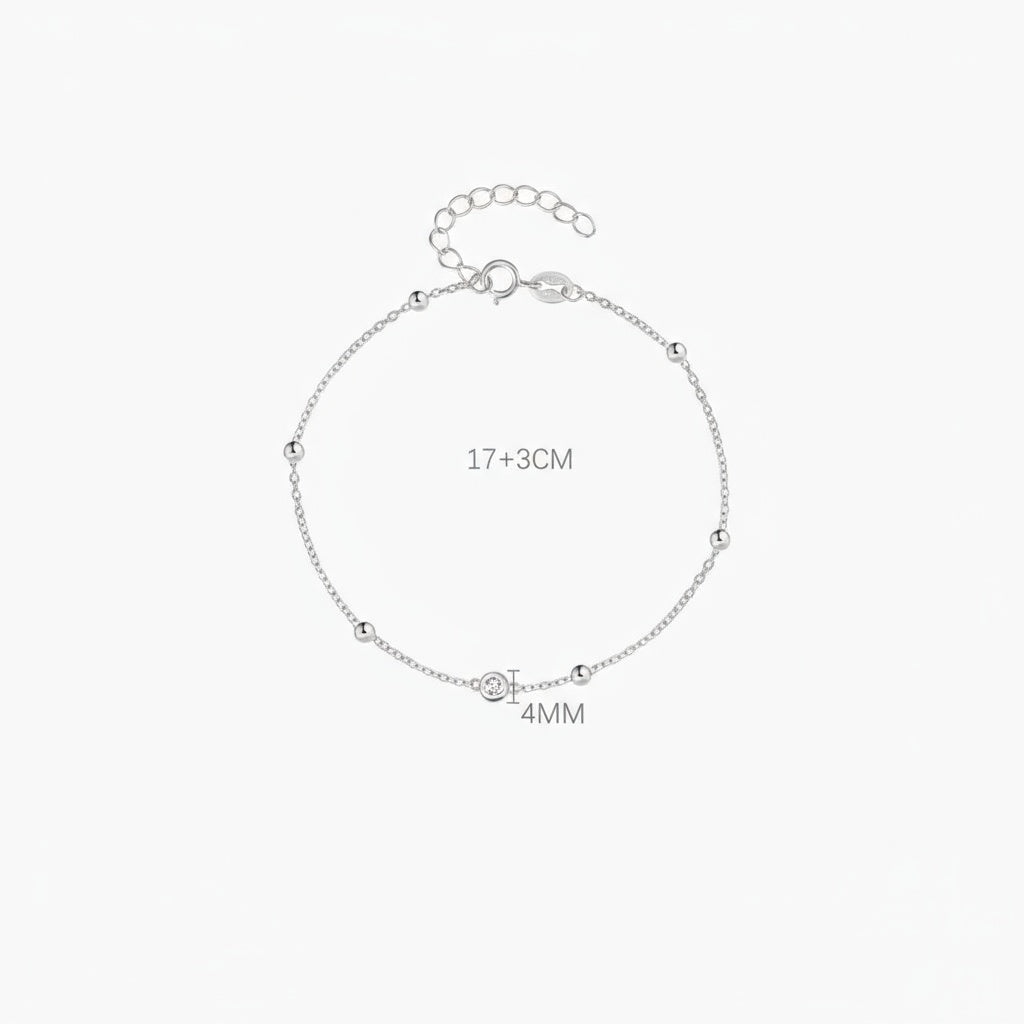 Sparkly Diamond Beaded Station Bracelet - Silver