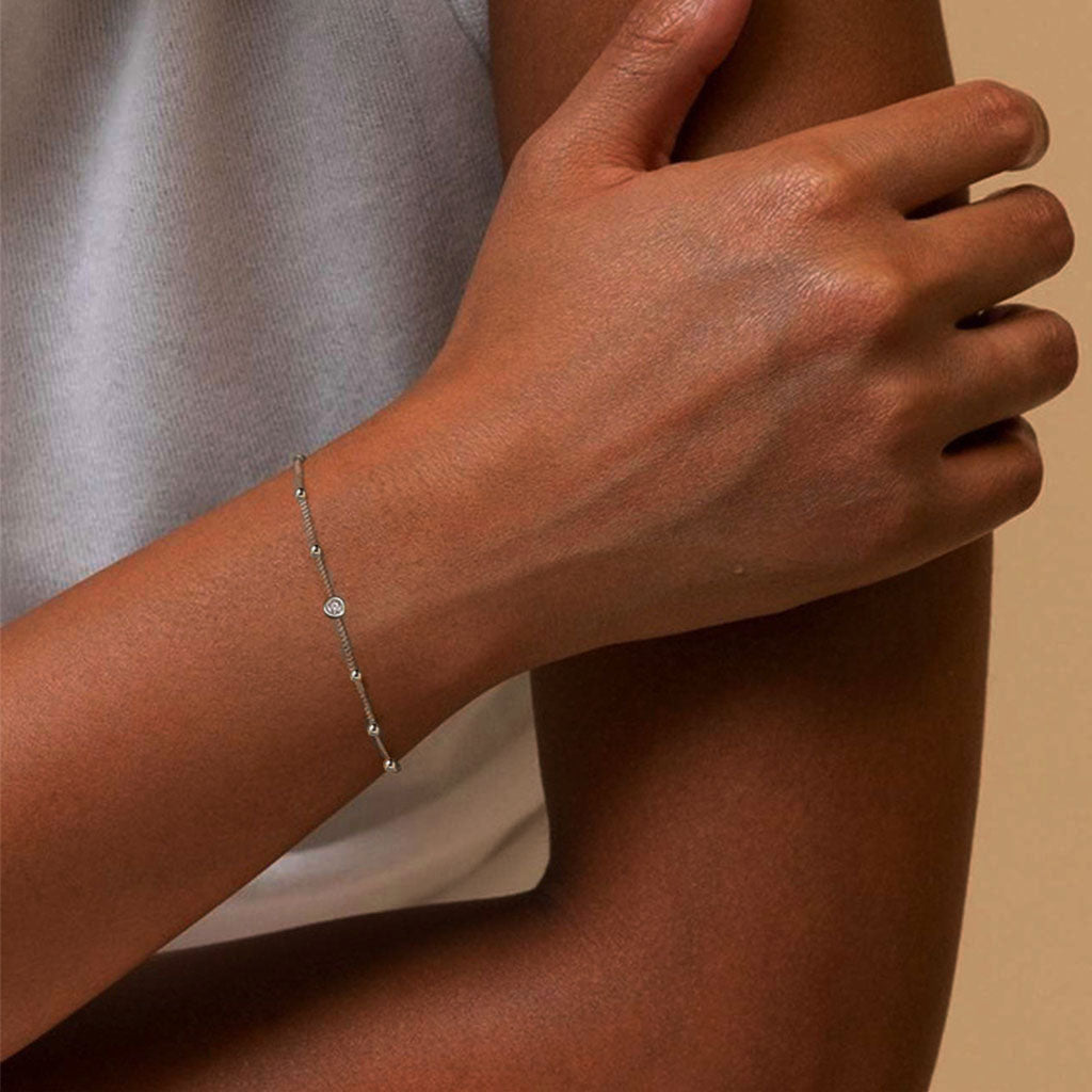 Sparkly Diamond Beaded Station Bracelet - Silver