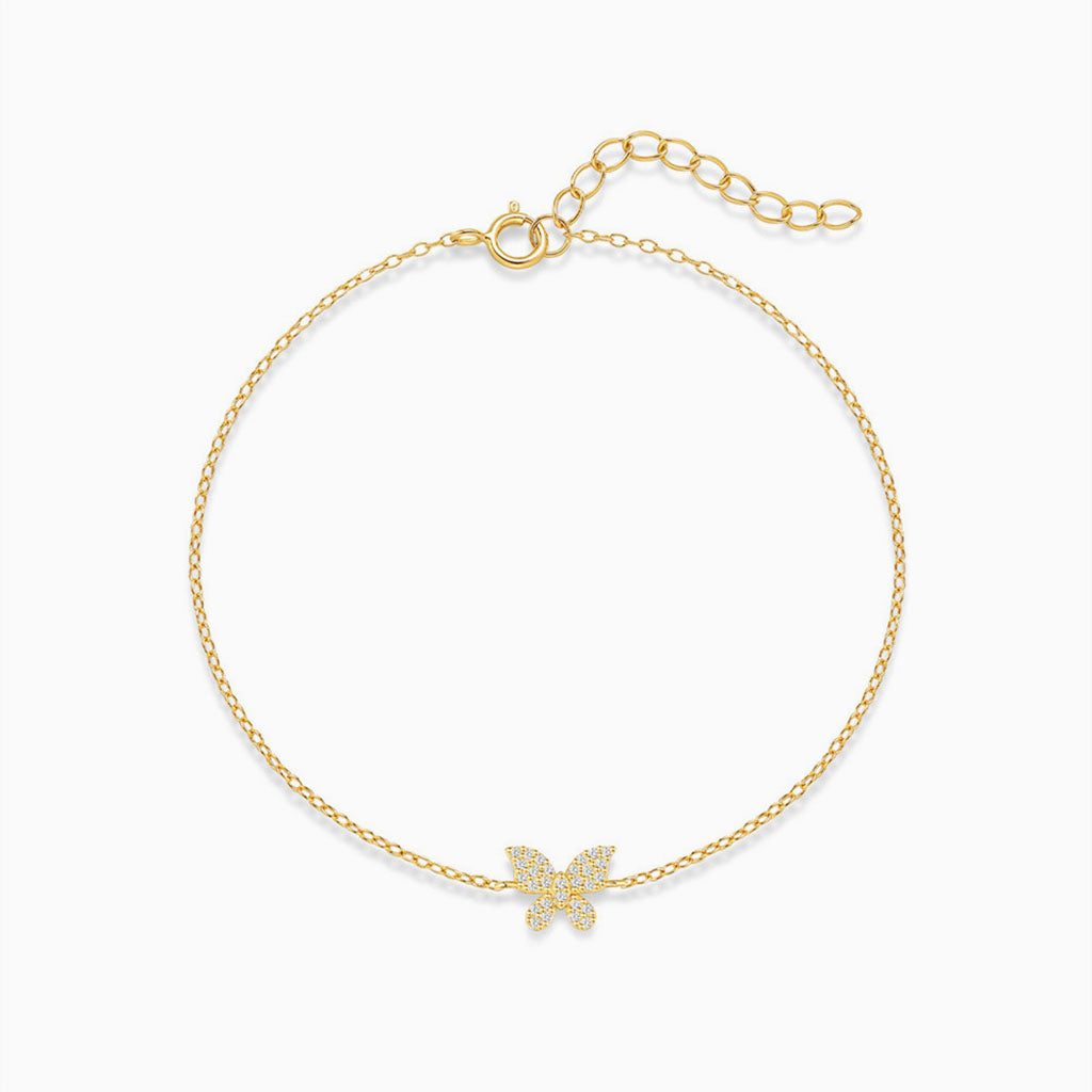 Sparkly Diamond Butterfly Anklet - Gold