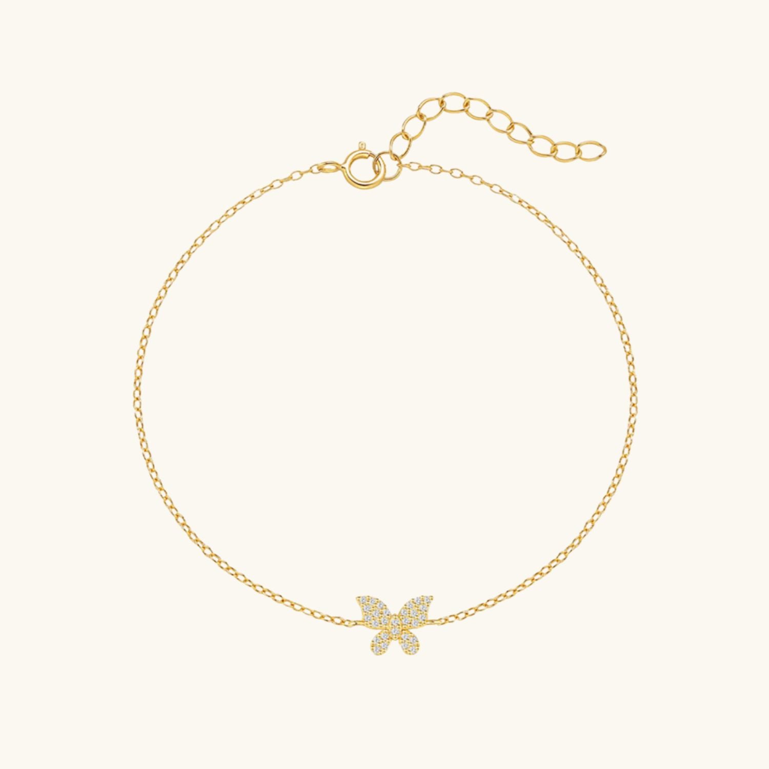 Sparkly Diamond Butterfly Anklet - Gold