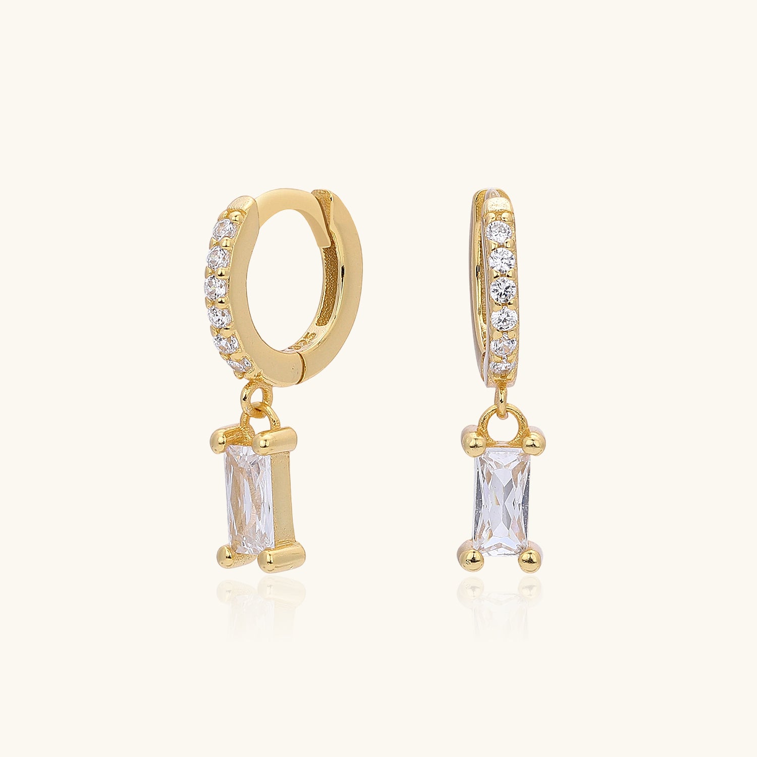 Sparkly Diamond Drop Huggie Hoop Earrings - Gold