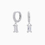 Sparkly Diamond Drop Huggie Hoop Earrings - Silver