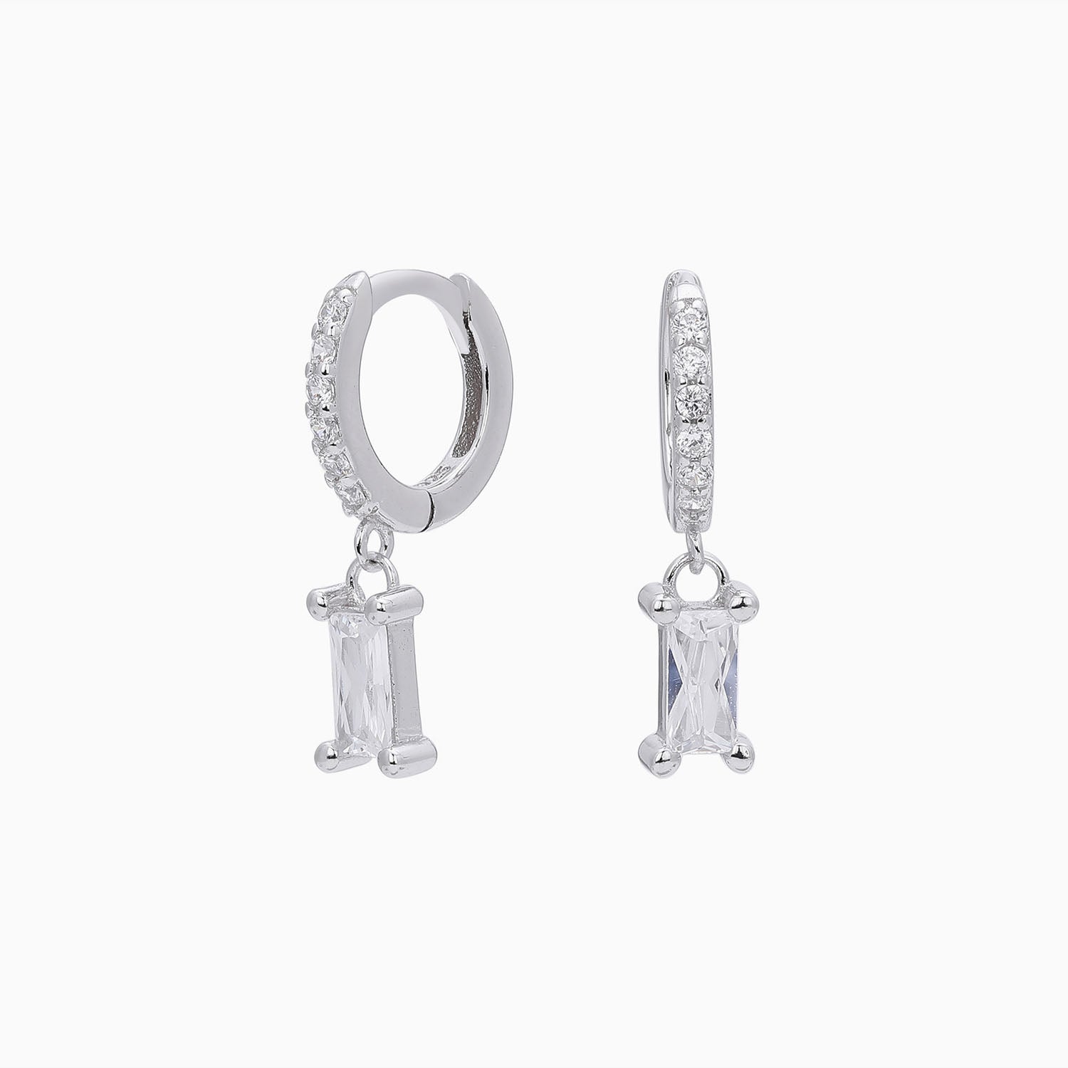 Sparkly Diamond Drop Huggie Hoop Earrings - Silver