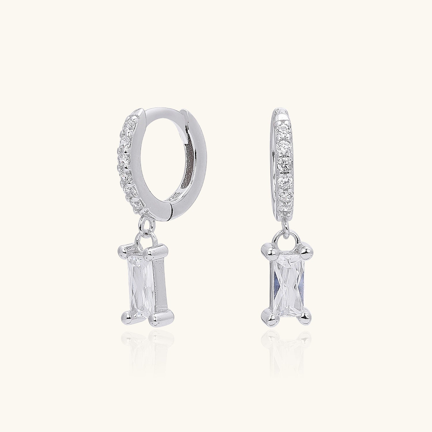 Sparkly Diamond Drop Huggie Hoop Earrings - Silver