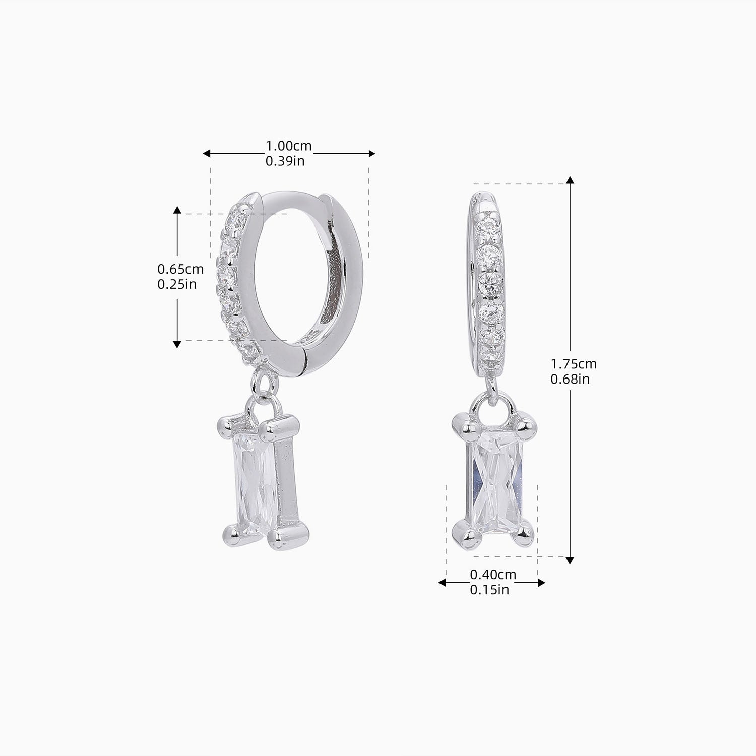 Sparkly Diamond Drop Huggie Hoop Earrings - Silver