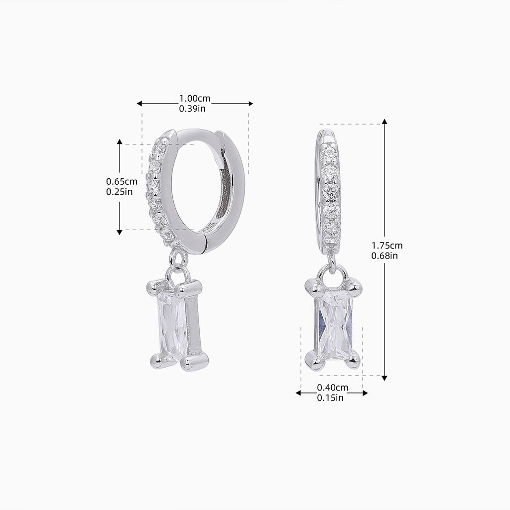 Sparkly Simulated Diamond Drop Huggie Hoop Earrings - Silver