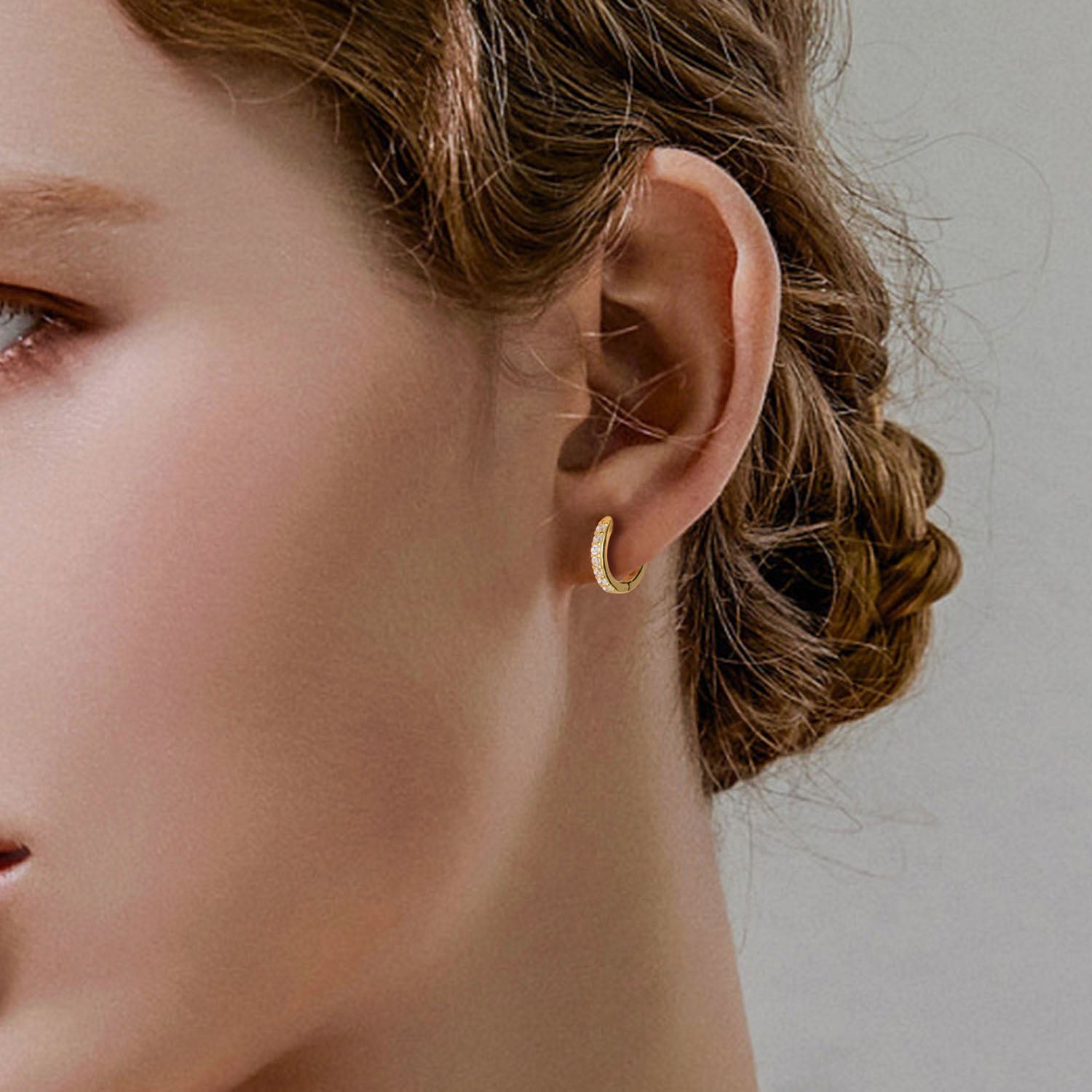 Sparkly Diamond Eternity Huggie Hoop Earrings - Gold