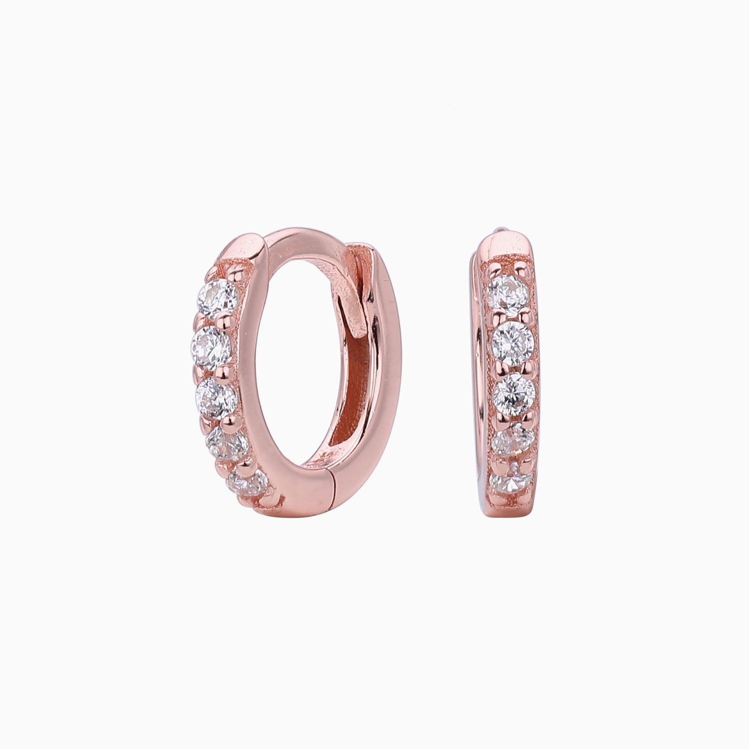 Sparkly Diamond Eternity Huggie Hoop Earrings - Rose Gold