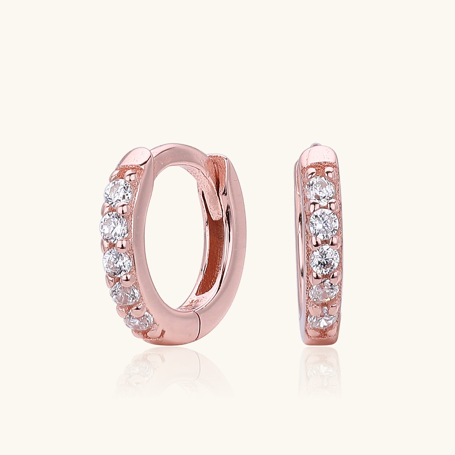 Sparkly Diamond Eternity Huggie Hoop Earrings - Rose Gold