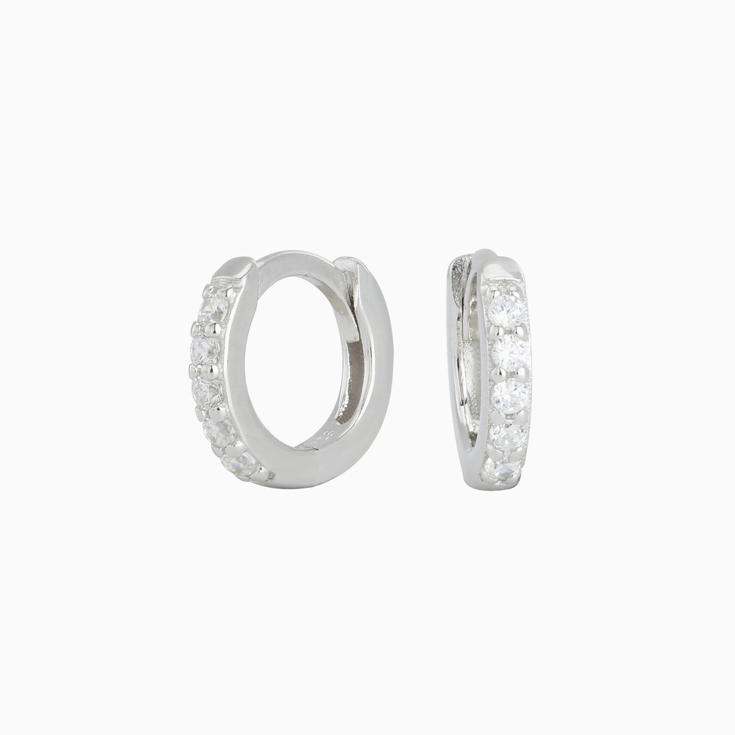 Sparkly Diamond Eternity Huggie Hoop Earrings - Silver