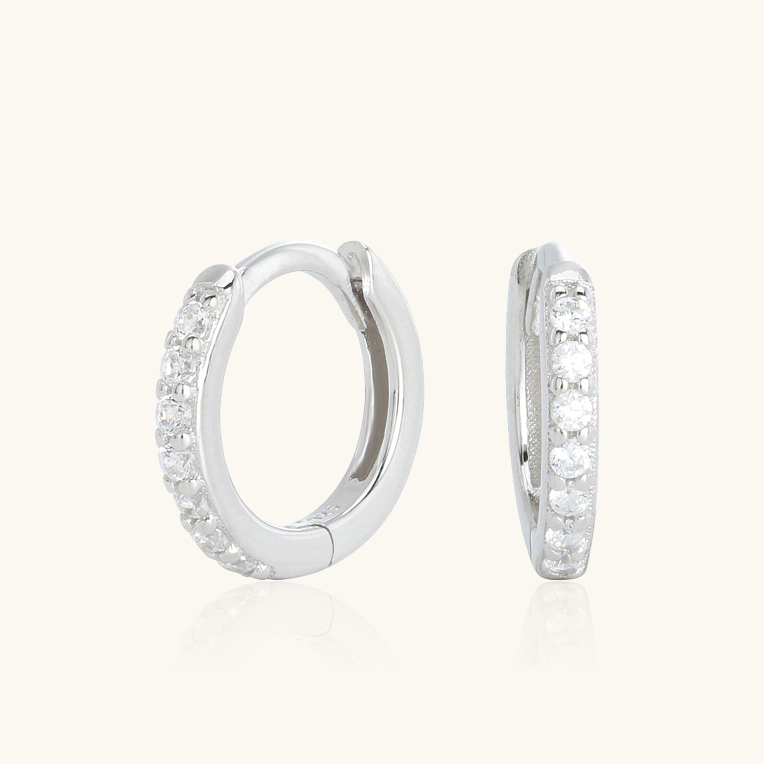 Sparkly Diamond Eternity Huggie Hoop Earrings - Silver