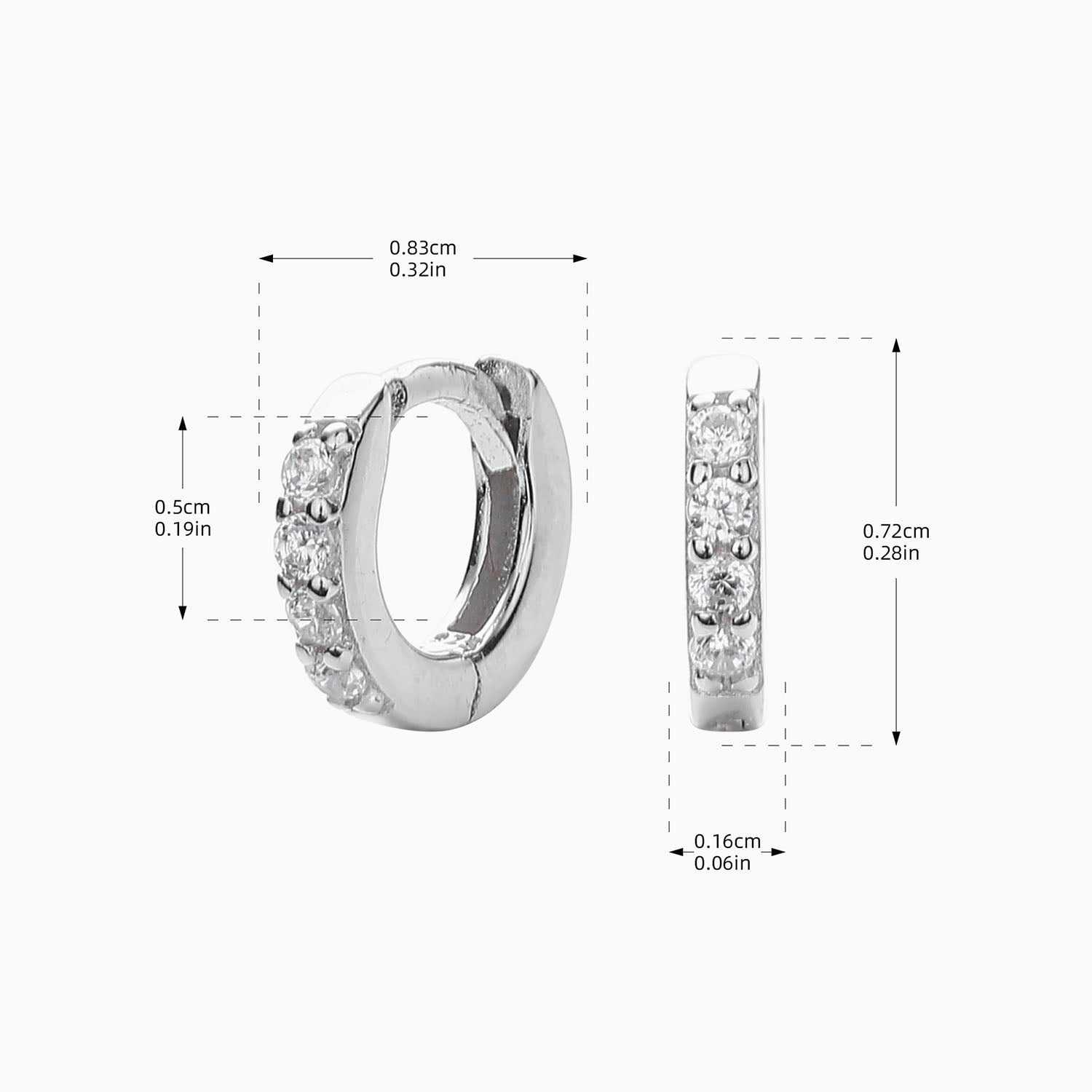 Sparkly Diamond Eternity Huggie Hoop Earrings - Silver