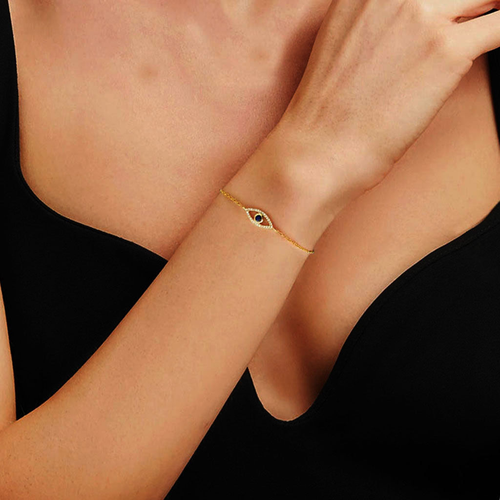 Sparkly Simulated Diamond Evil Eye Bracelet - Gold
