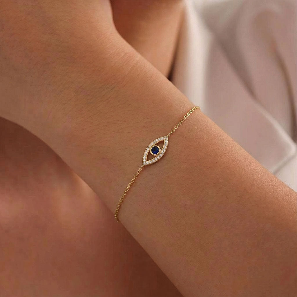 Sparkly Diamond Evil Eye Bracelet - Gold