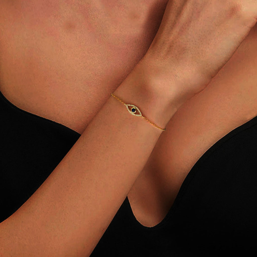 Sparkly Diamond Evil Eye Bracelet - Gold