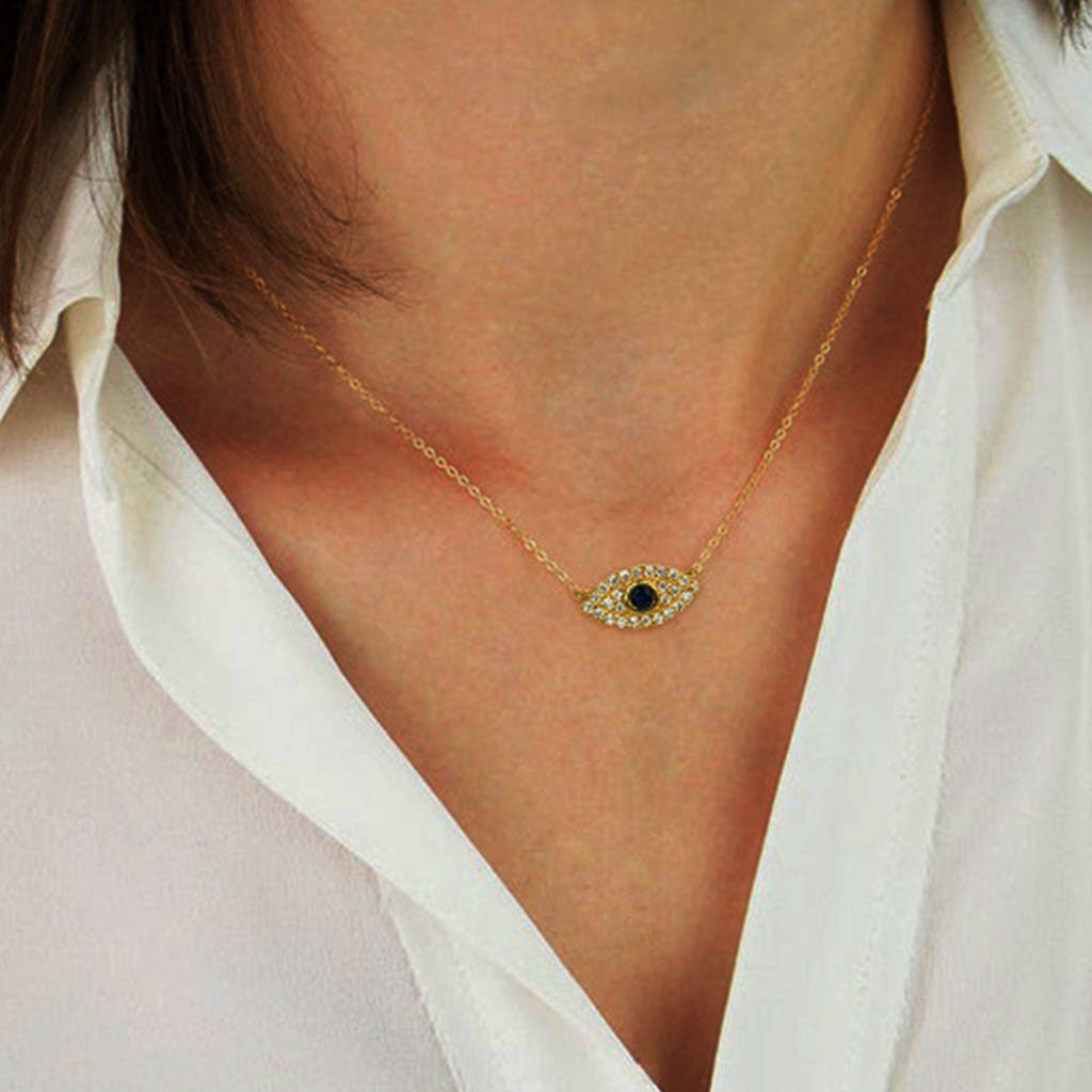 Sparkly Diamond Evil Eye Necklace - Gold