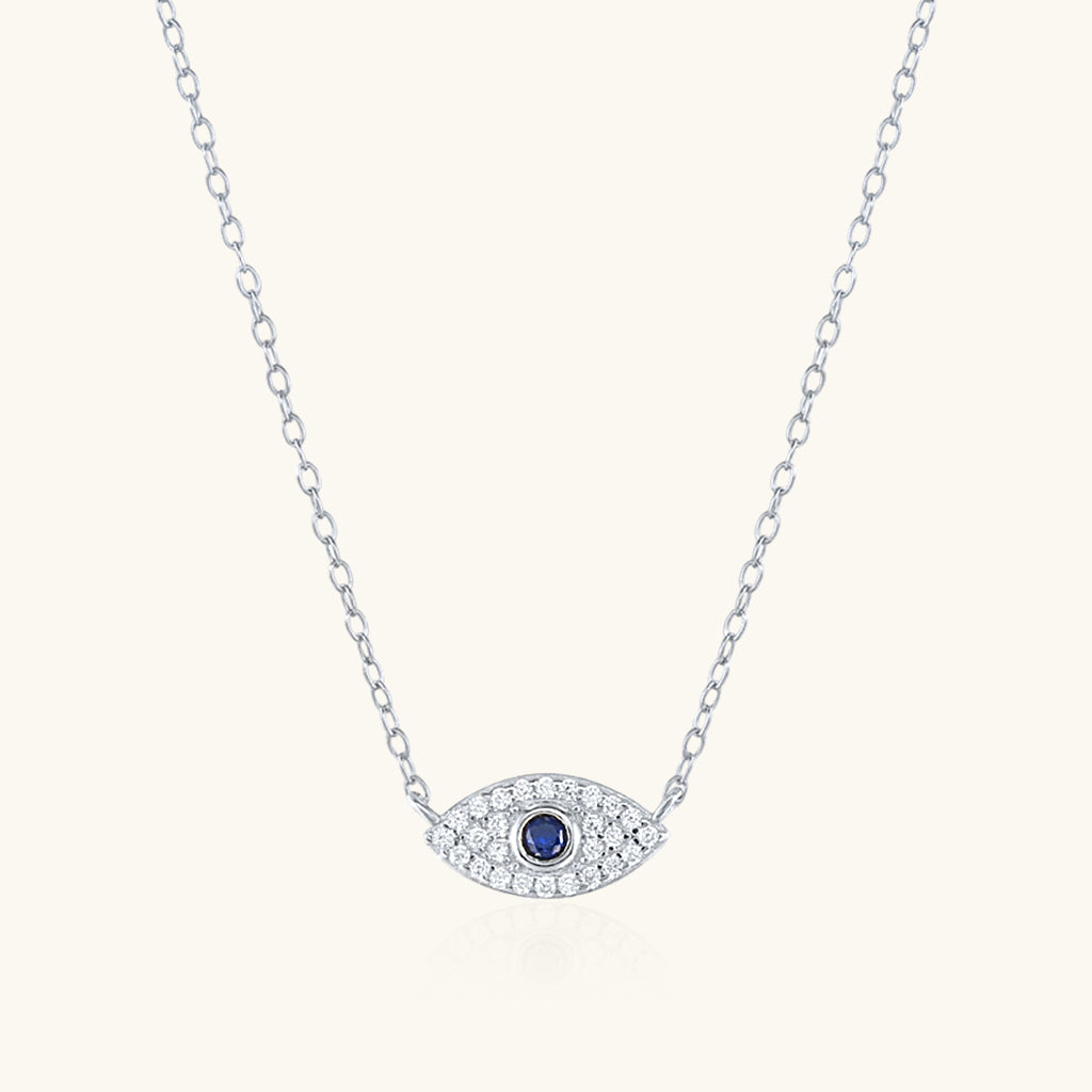 Sparkly Diamond Evil Eye Necklace - Silver