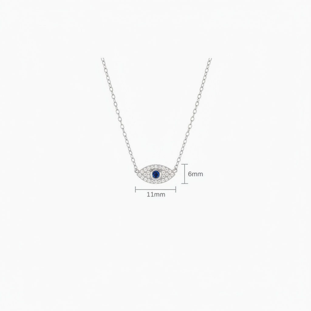 Sparkly Diamond Evil Eye Necklace - Silver