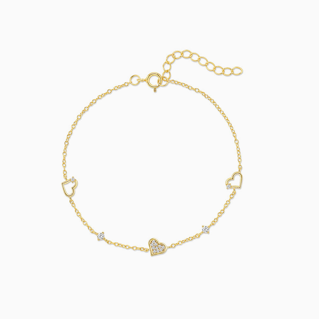 Sparkly Diamond Heart Bracelet - Gold