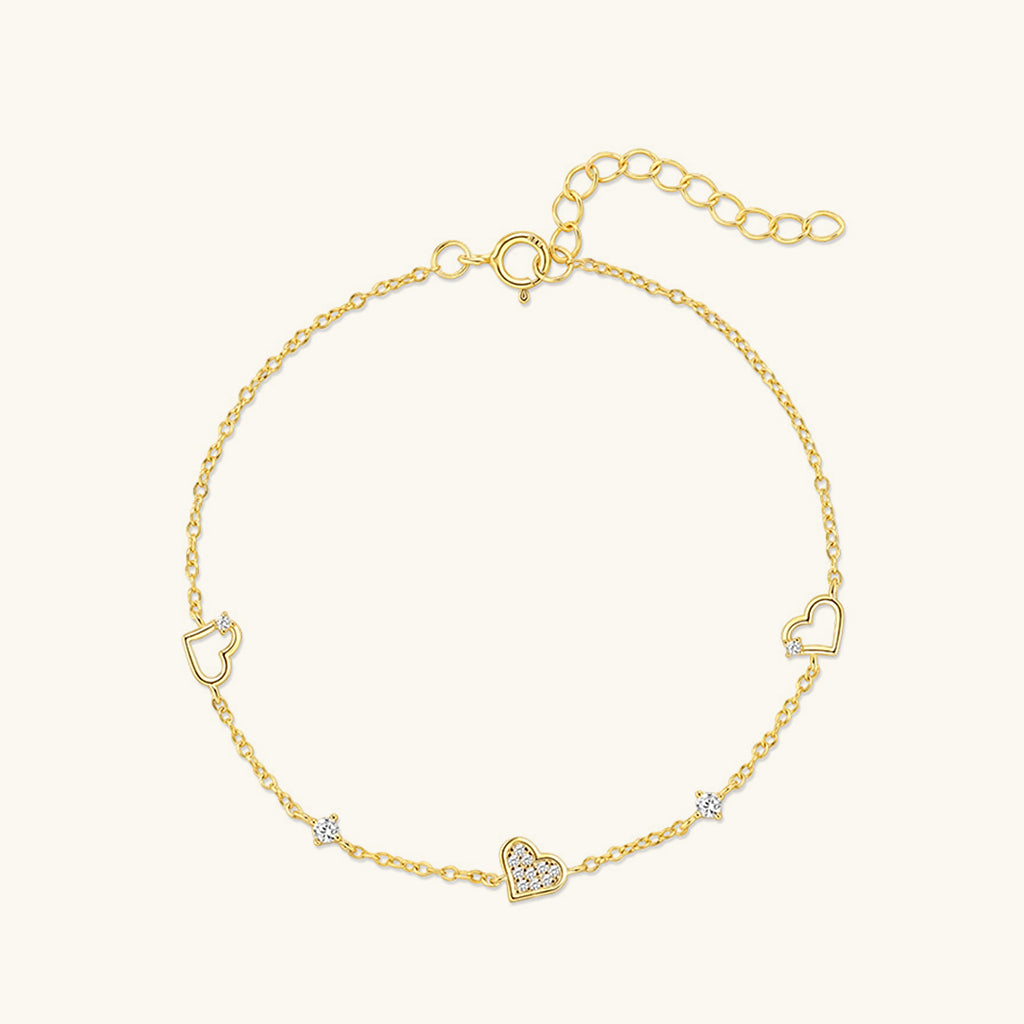 Sparkly Diamond Heart Bracelet - Gold