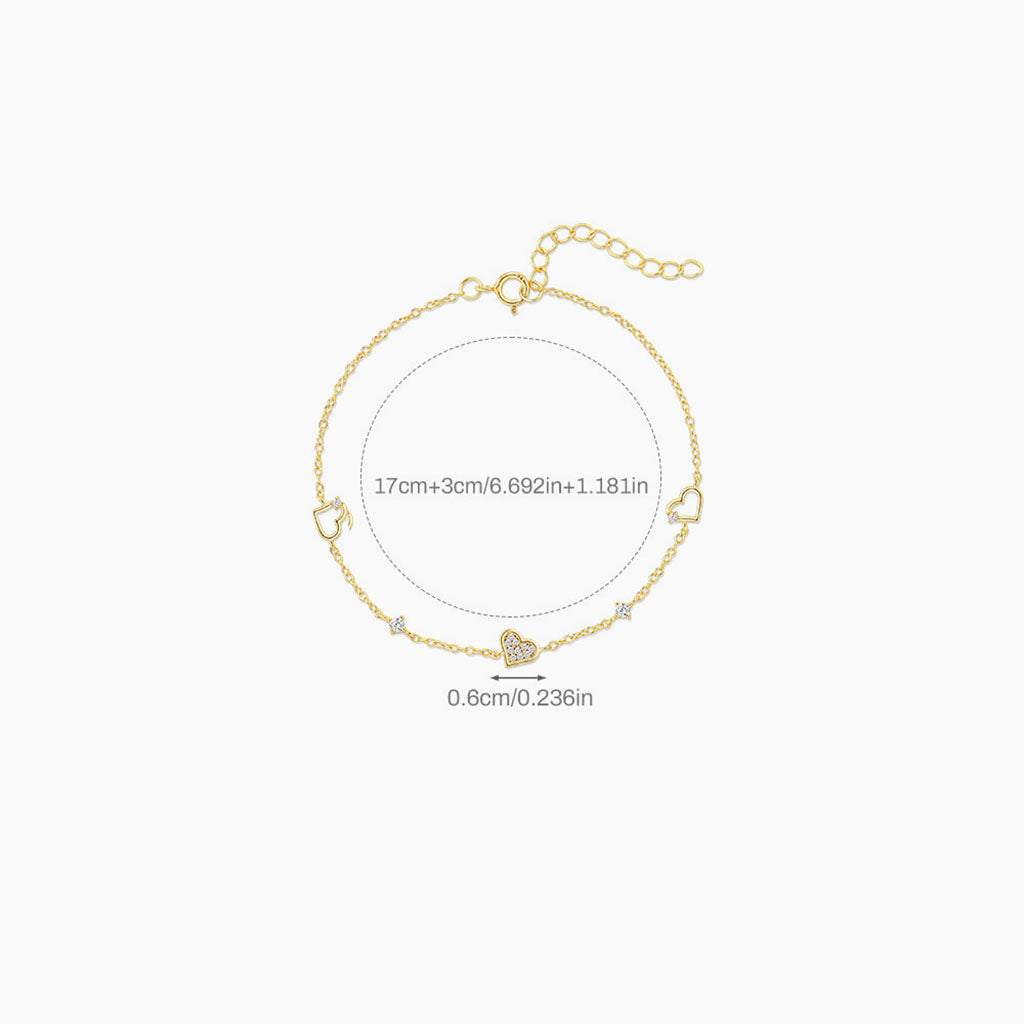 Sparkly Diamond Heart Bracelet - Gold