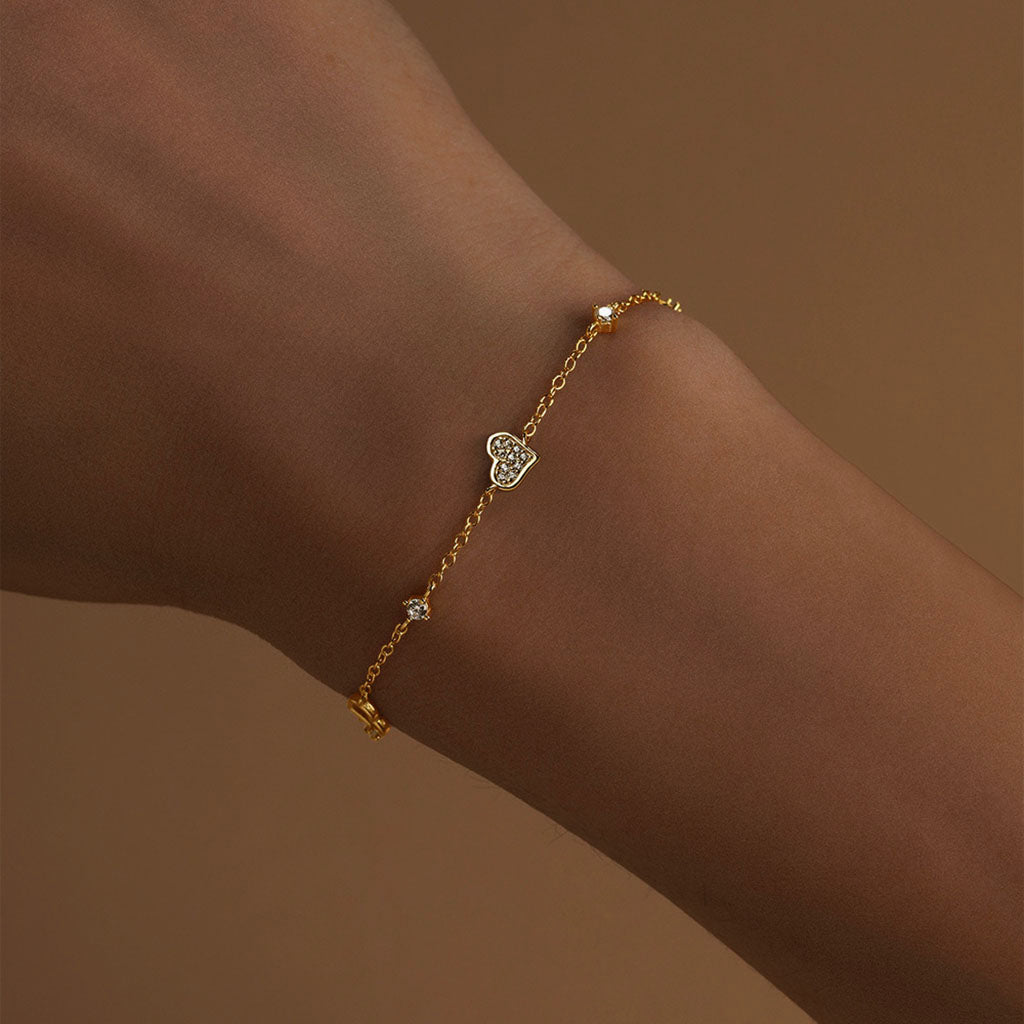 Sparkly Diamond Heart Bracelet - Gold