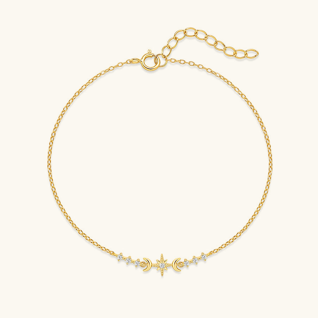 Sparkly Diamond Moon and Star Bracelet - Gold