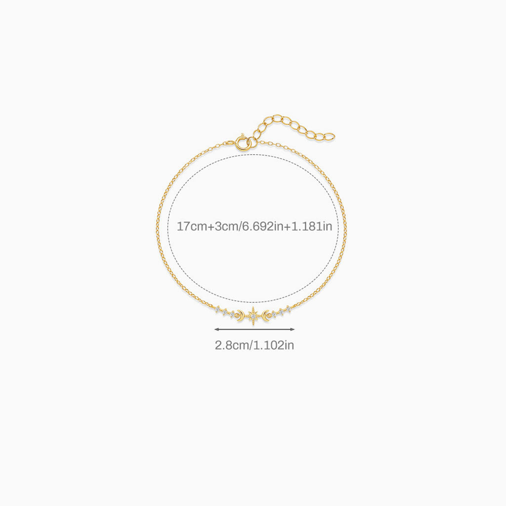Sparkly Diamond Moon and Star Bracelet - Gold