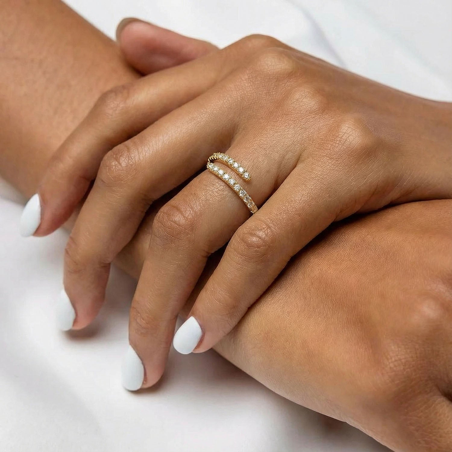 Sparkly Diamond Open Wrap Ring - Gold