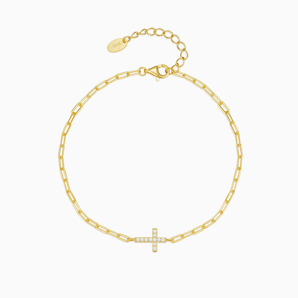 Sparkly Diamond Sideways Cross Bracelet - Gold