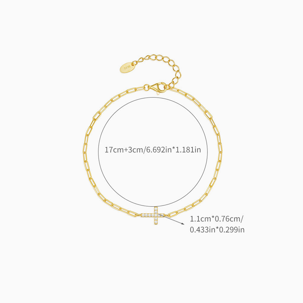Sparkly Diamond Sideways Cross Bracelet - Gold