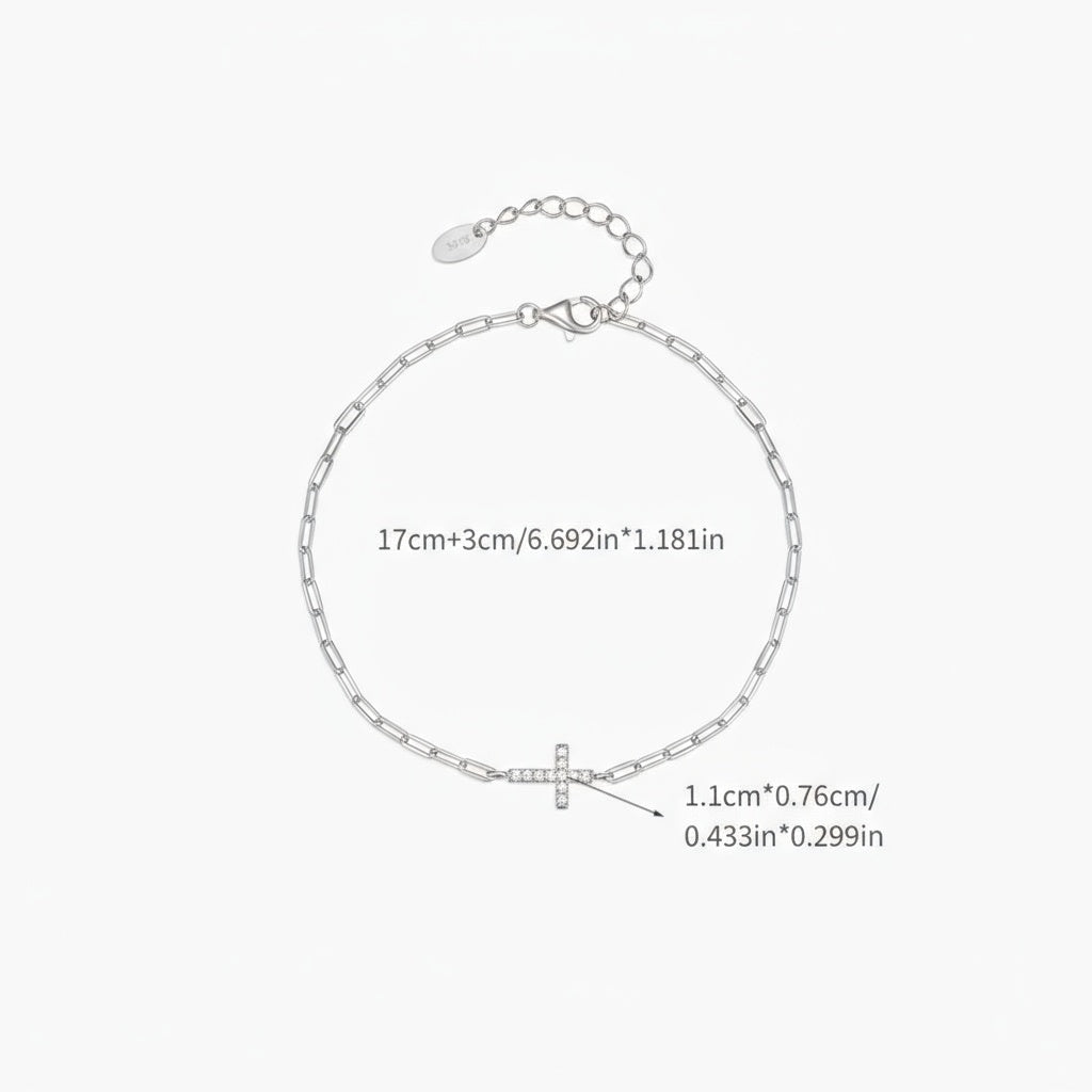 Sparkly Diamond Sideways Cross Bracelet - Silver