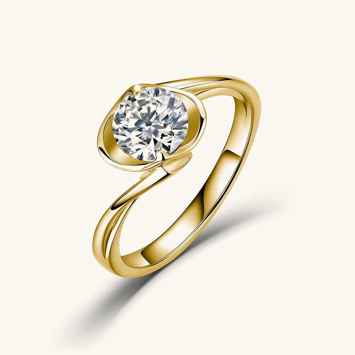 Sparkly Moissanite Bypass Solitaire Ring - Gold