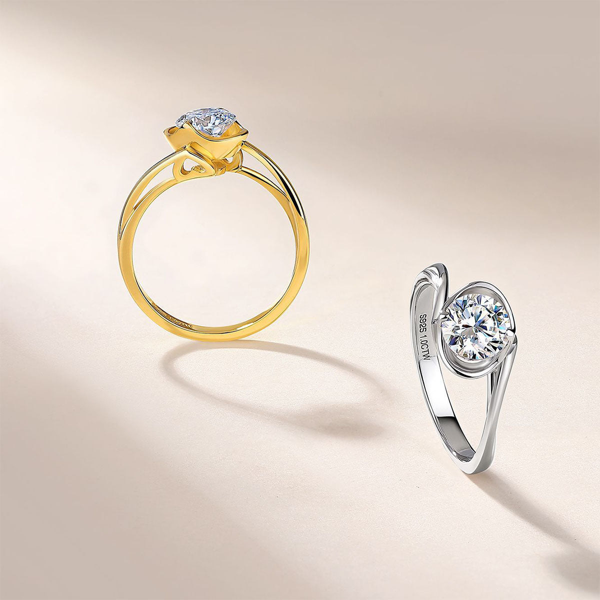 Sparkly Moissanite Bypass Solitaire Ring - Gold