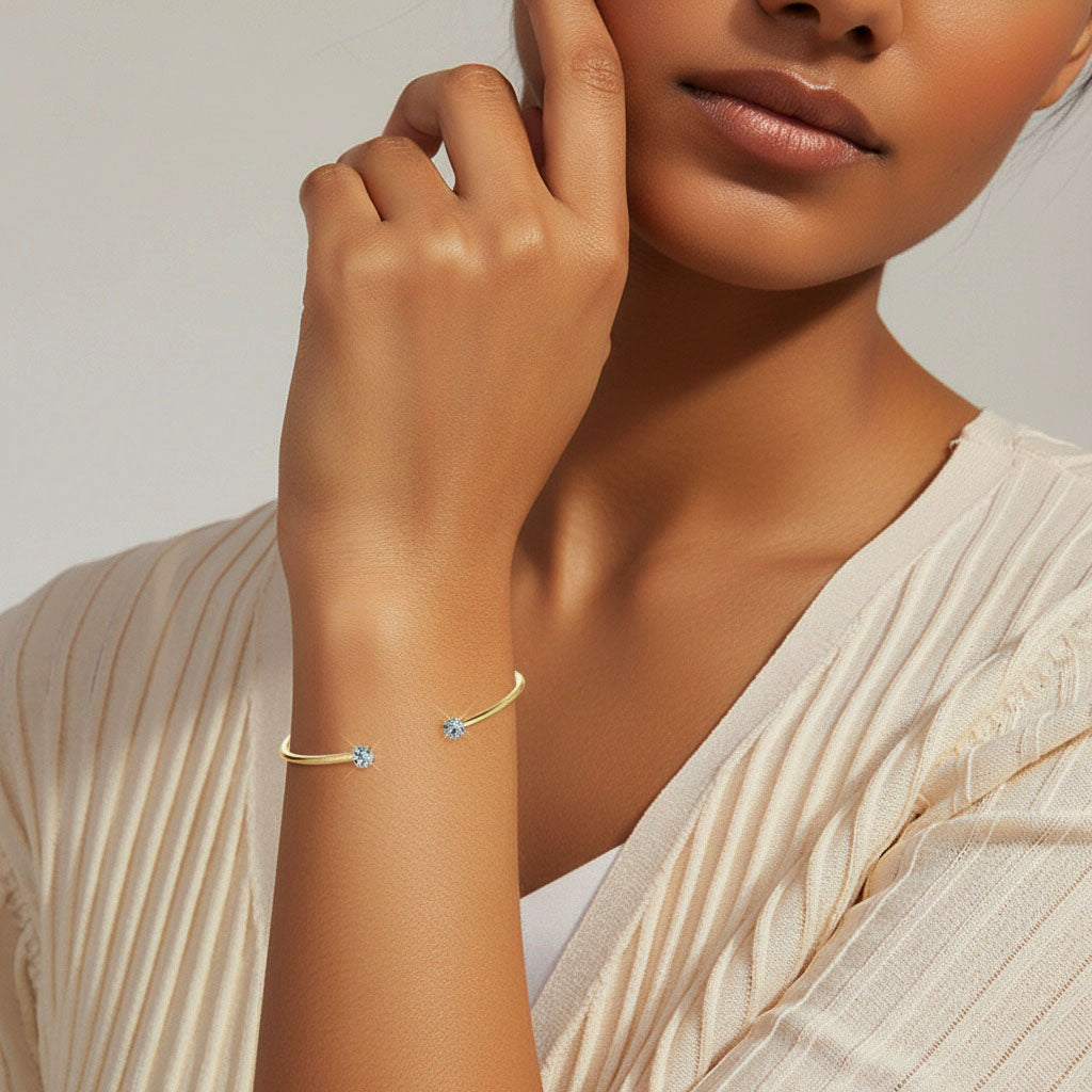 Sparkly Moissanite Cuff Bracelet - Gold