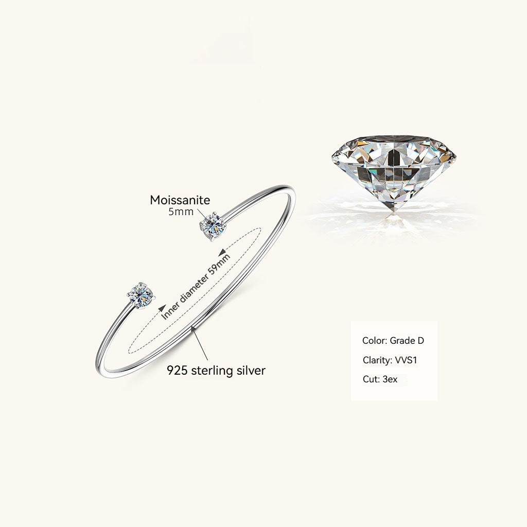 Sparkly Moissanite Cuff Bracelet - Silver