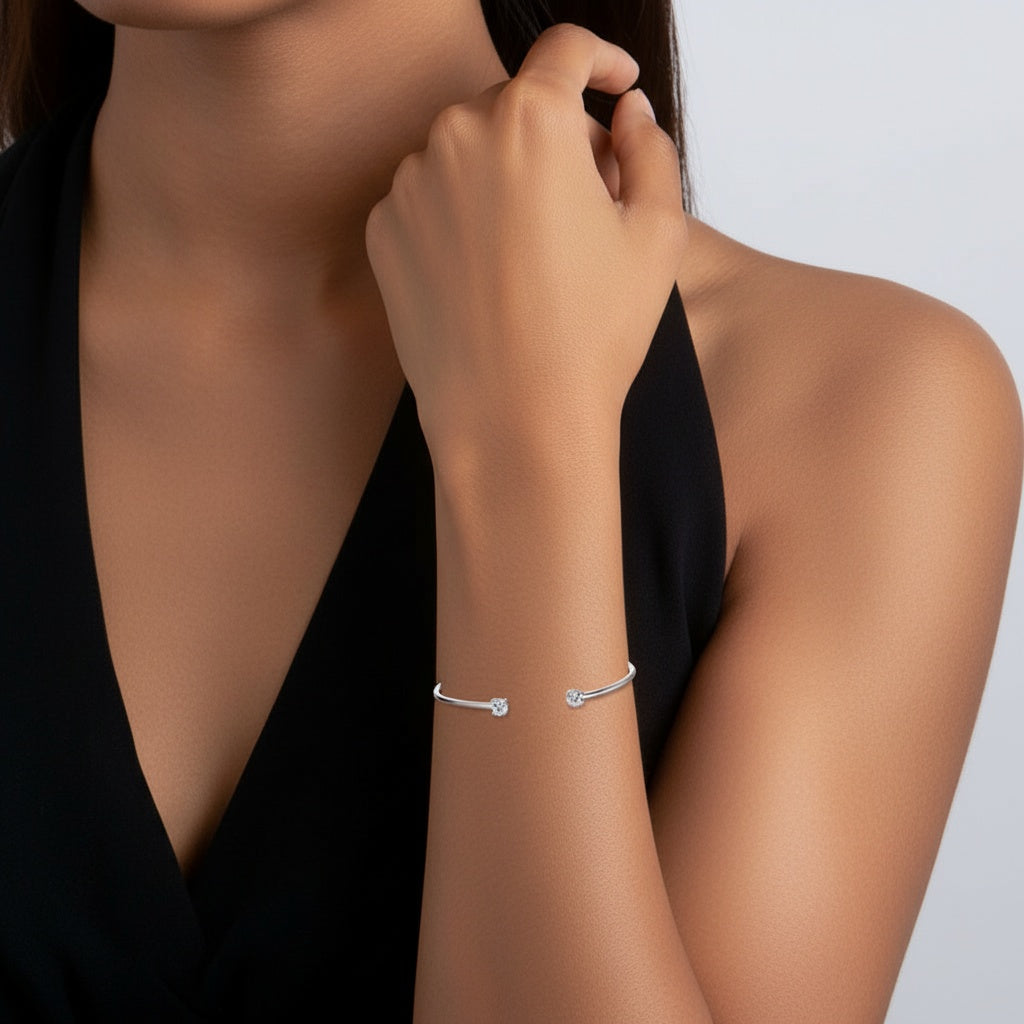 Sparkly Moissanite Cuff Bracelet - Silver