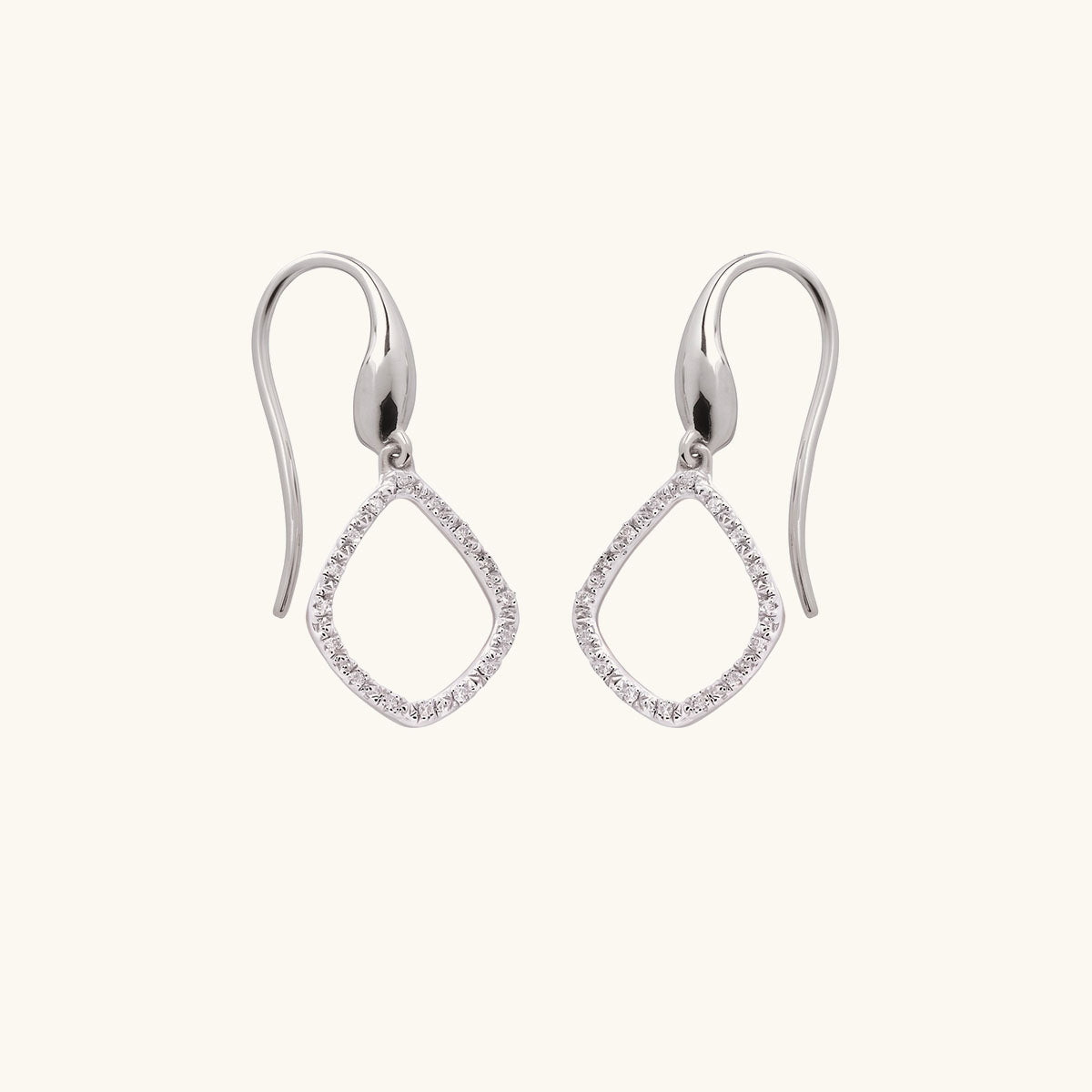 Sparkly Pavé Open Teardrop Drop Earrings - Silver