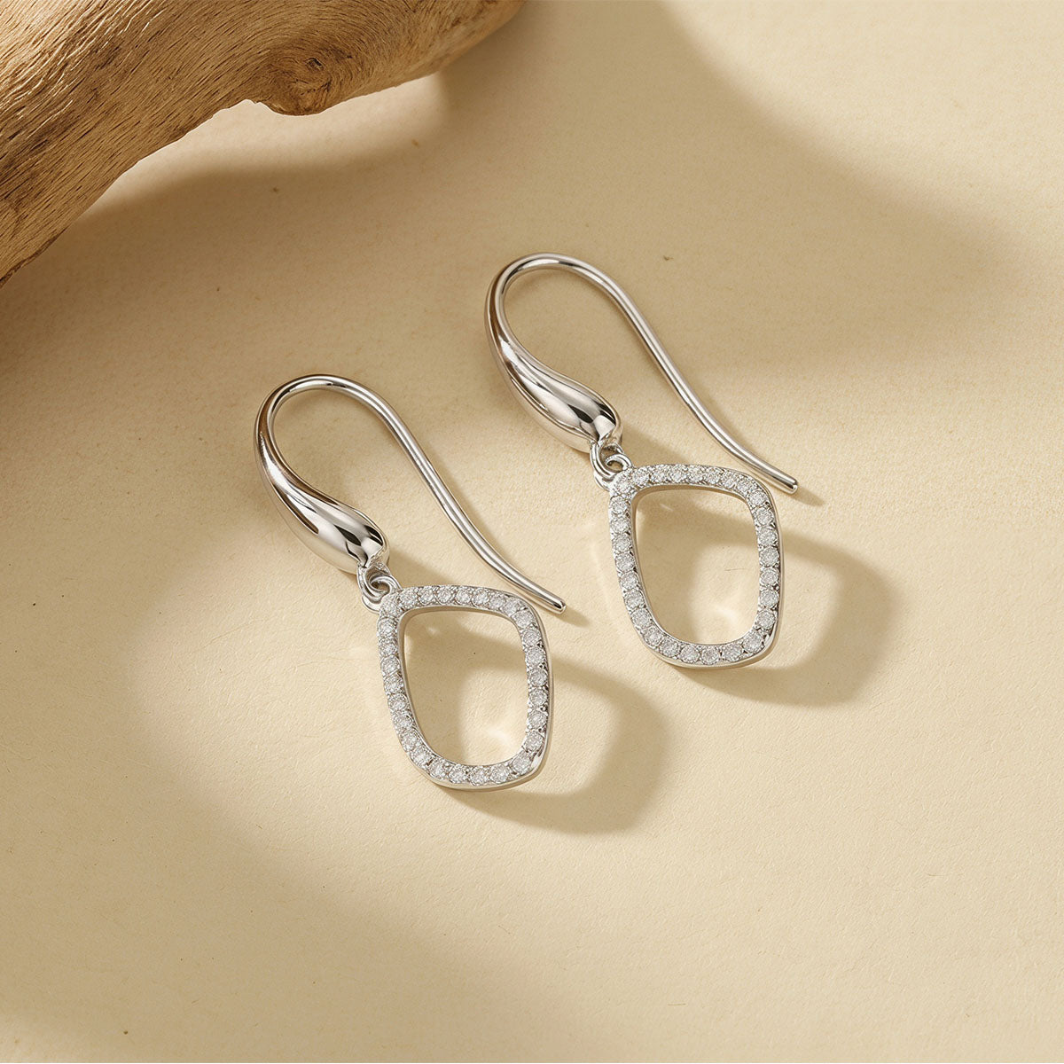 Sparkly Pavé Open Teardrop Drop Earrings - Silver
