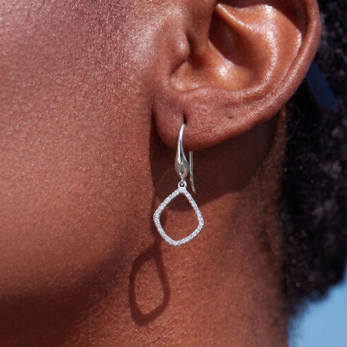 Sparkly Pavé Open Teardrop Drop Earrings - Silver