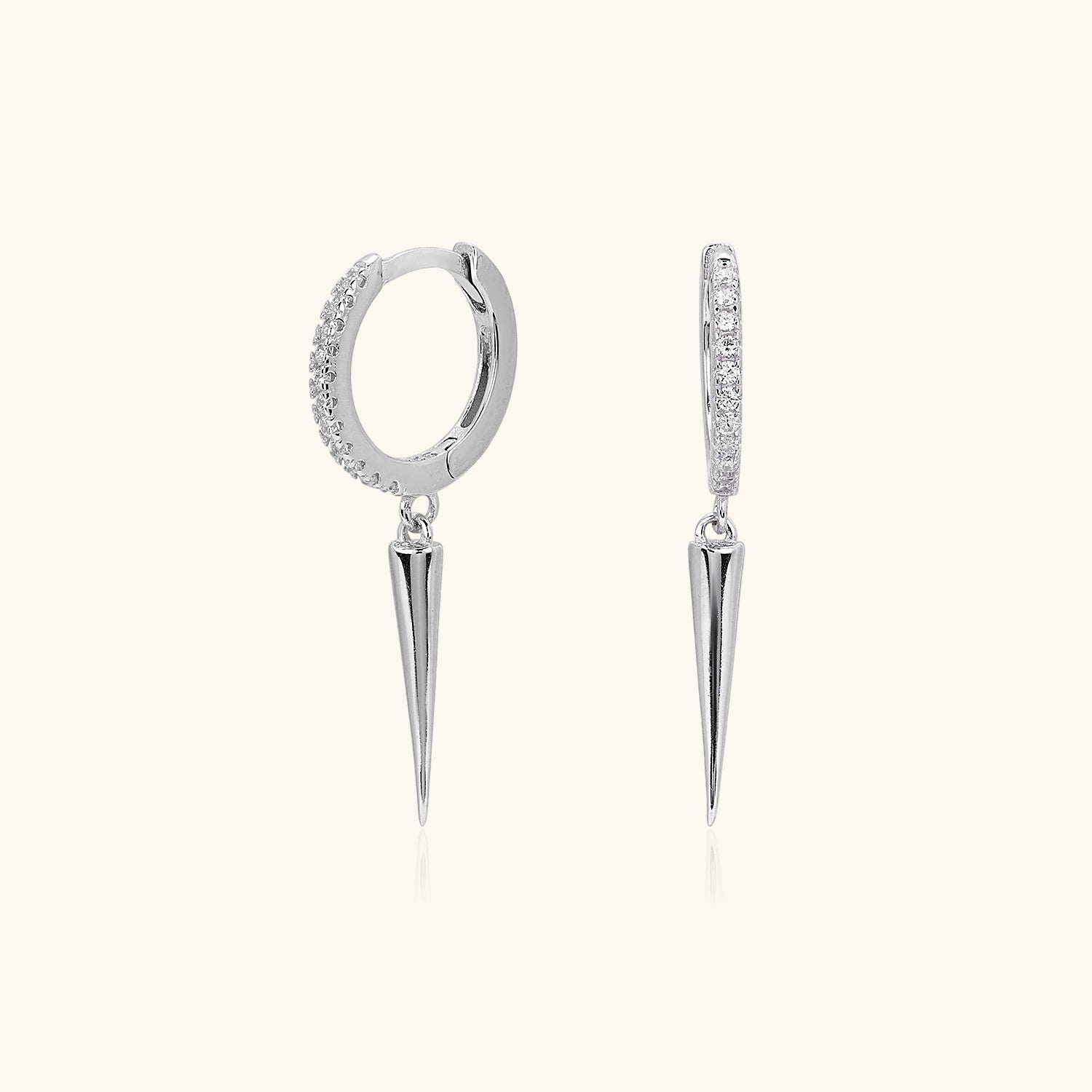 Spike Pave Huggie Hoop Earrings - Silver