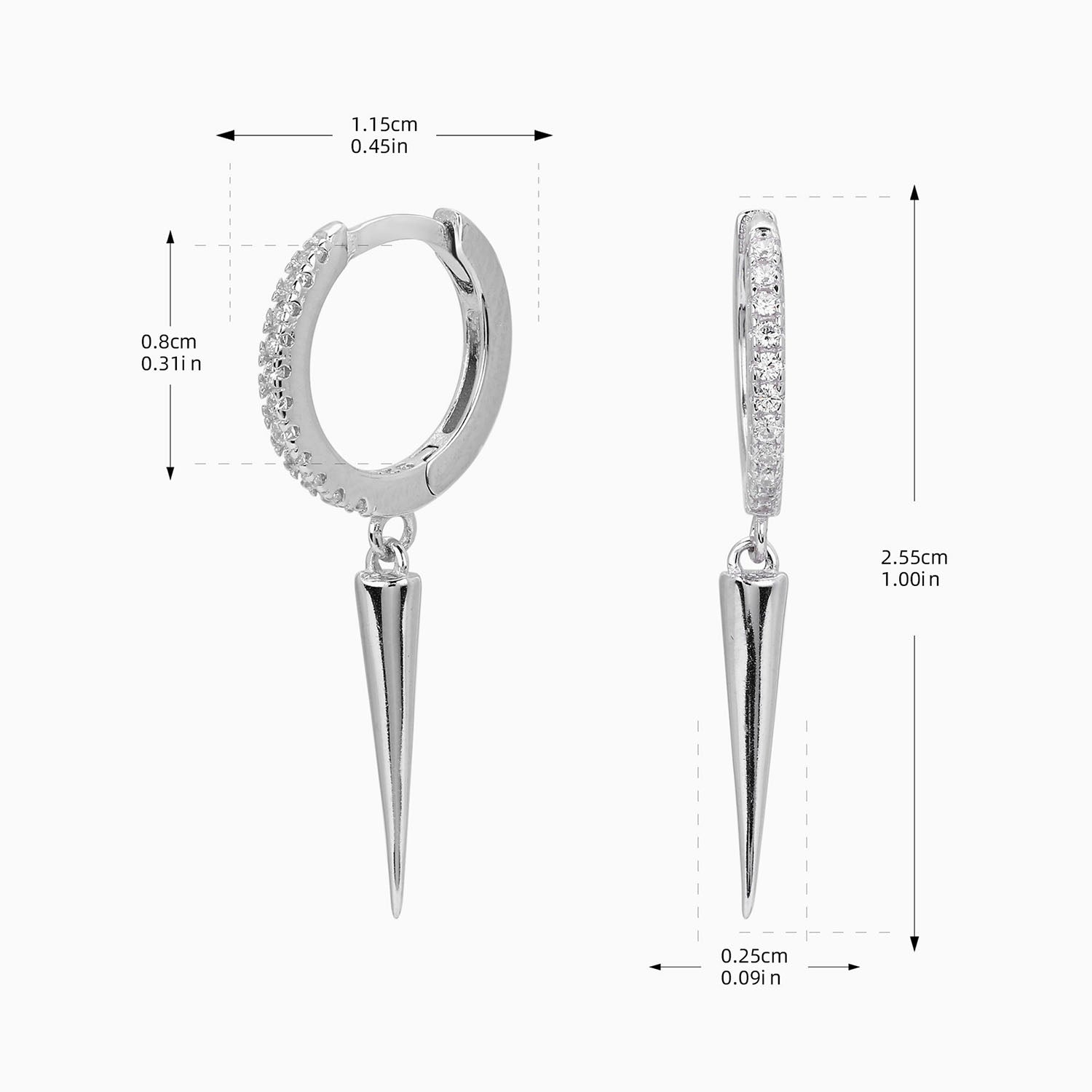 Spike Pave Huggie Hoop Earrings - Silver