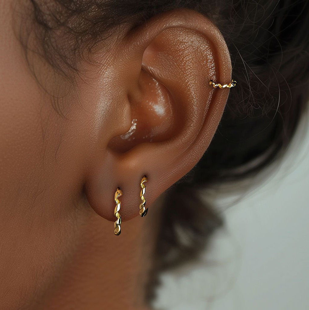 Spiral Twisted Huggie Hoop Earrings - Gold
