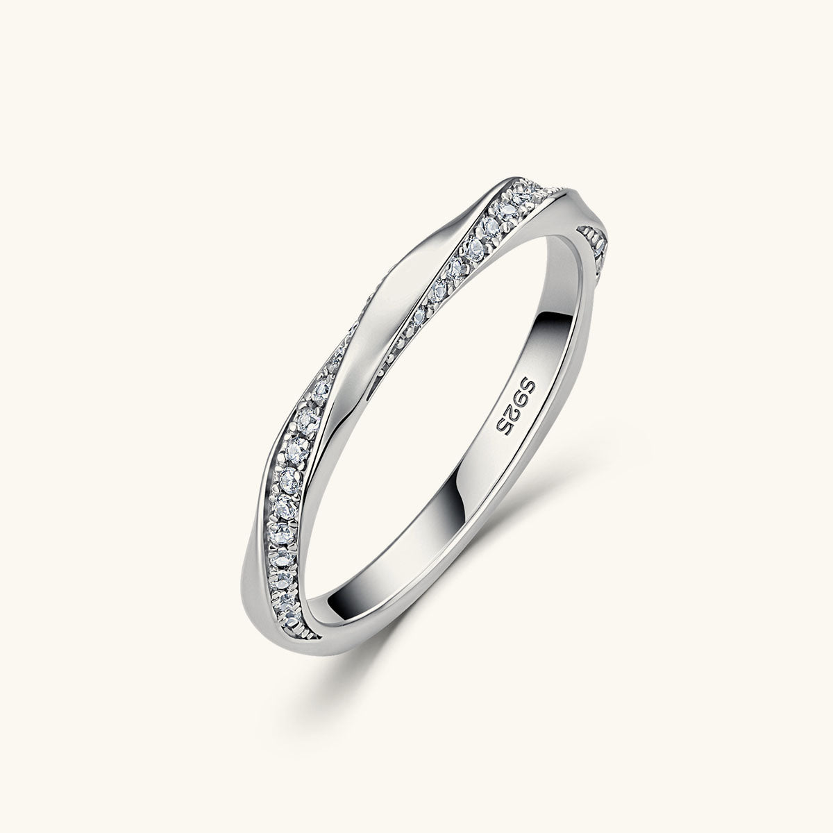 Stacking Moissanite Twisted Band Ring - Silver
