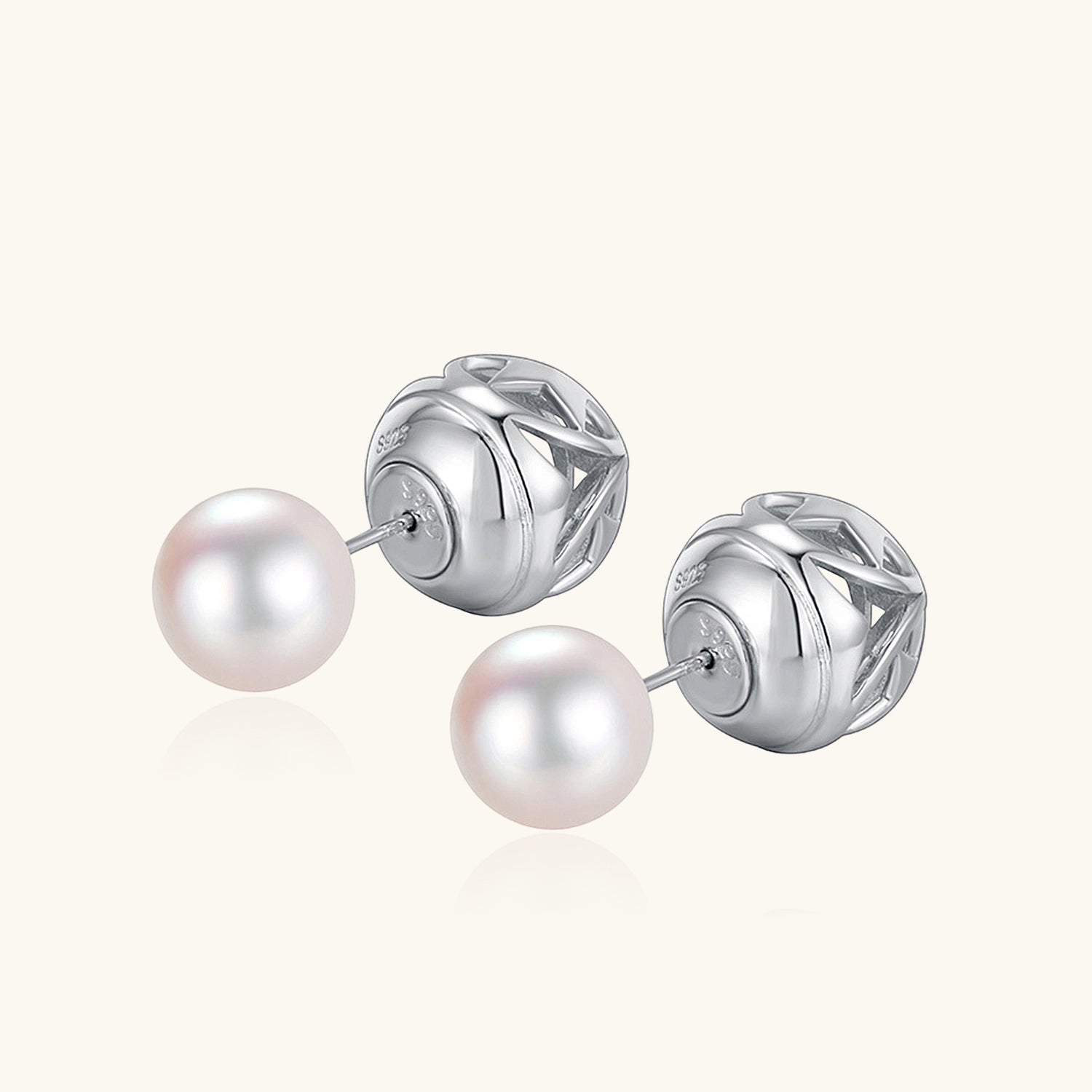 Star Ball and Pearl Stud Earrings - Silver
