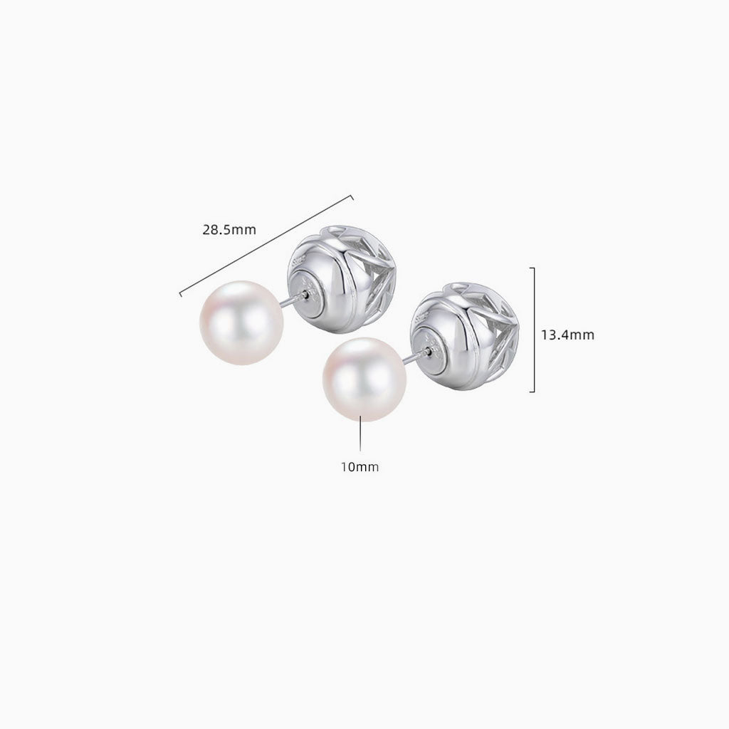 Star Ball and Pearl Stud Earrings - Silver