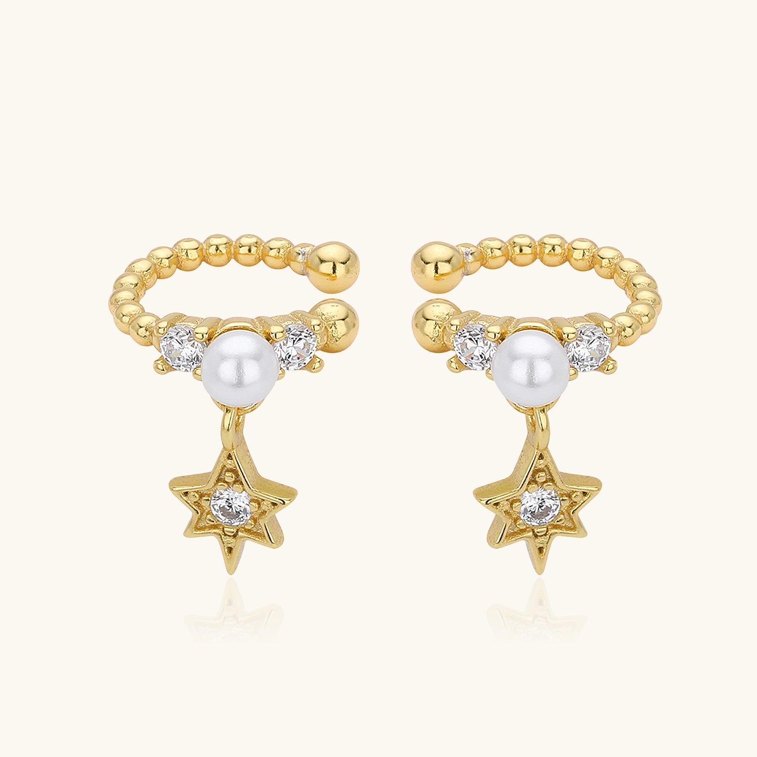 Star Drop Beaded Ear Cuff Earrings - Gold