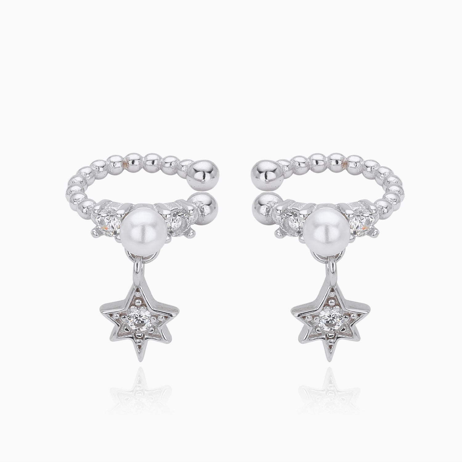 Star Drop Beaded Ear Cuff Earrings - Silver