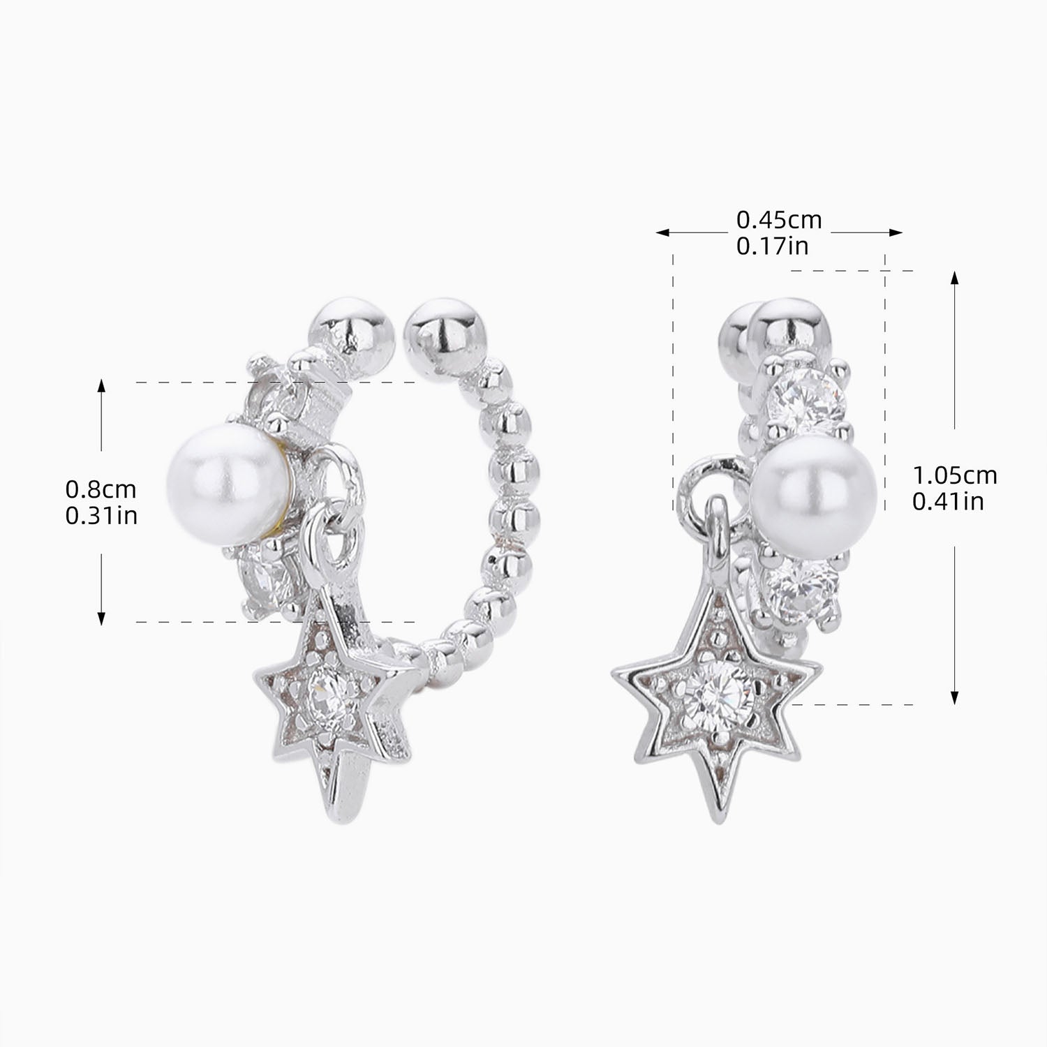 Star Drop Beaded Ear Cuff Earrings - Silver